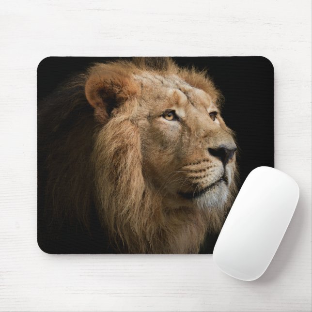 Powerful Lion Portrait with Dark Background Mouse Mat (With Mouse)