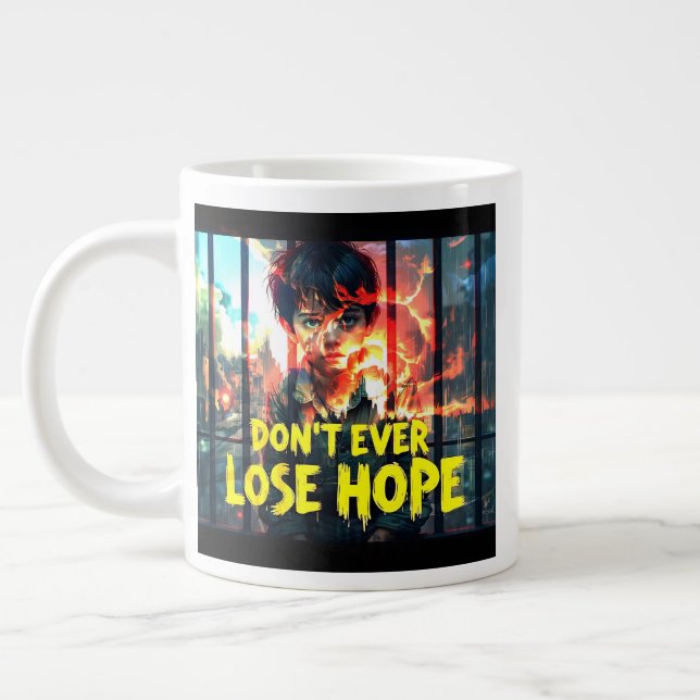 Powerful Message of Hope – Boy Behind Bars War-The Large Coffee Mug (Left)