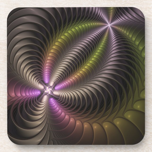 Powerful Movement Colorful Abstract Fractal Art Coaster (Front)