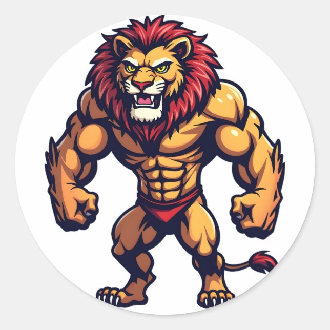 Powerful Muscular Lion Bold Athletic Classic Round Sticker (Front)