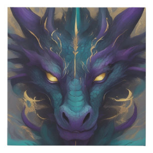 Powerful Mythical Dragon Head Faux Canvas Print