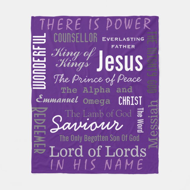 Powerful Name of Jesus Christian Fleece Blanket (Front)