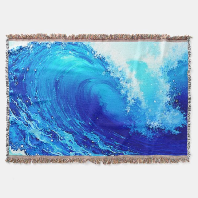Powerful Ocean Wave Surge Design Throw Blanket (Front)