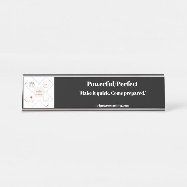 Powerful/Perfect Silver Desk Plaque Name Plate (Front)