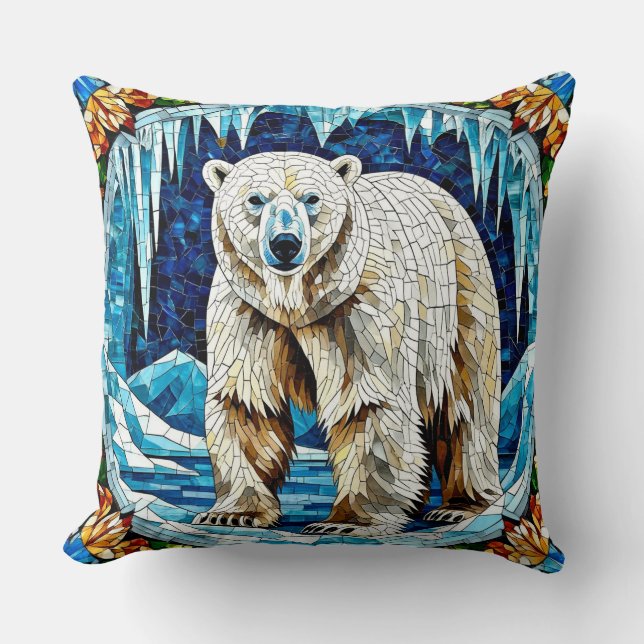 Powerful Polar Bear In Frozen Arctic Landscape Cushion (Front)