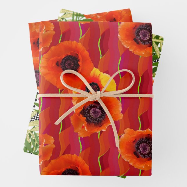 Powerful Poppies Wrapping Paper Sheets (In situ)