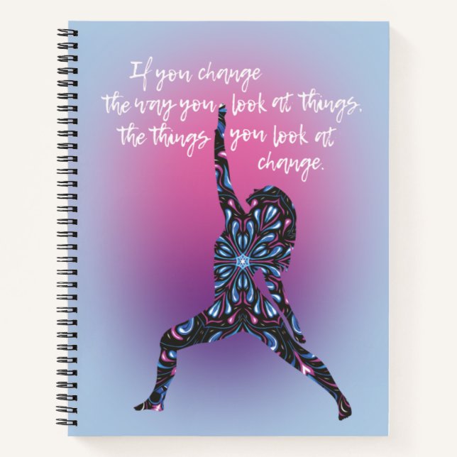 Powerful Quote Mandala Woman Yoga Pose Blue Notebook (Front)