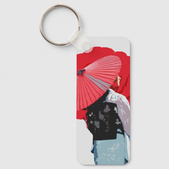 Powerful Red Japanese Portrait Contemporary Visual Key Ring (Front)