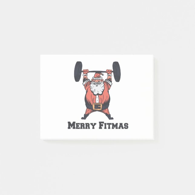 Powerful Santa Claus Weights Lifting Post-it Notes (Front)