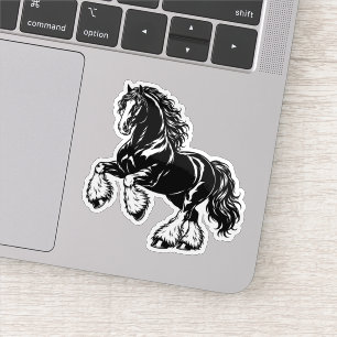 Powerful Shire Horse Black and White Illustration