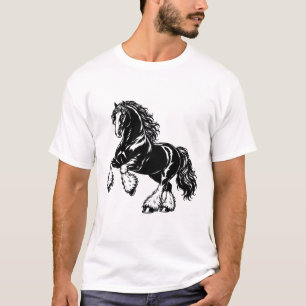 Powerful Shire Horse Black and White Illustration  T-Shirt