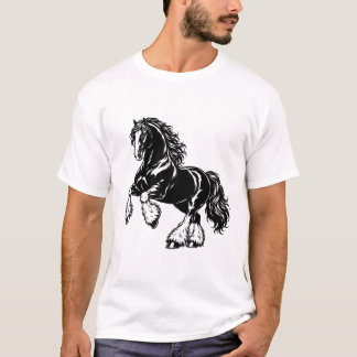 Powerful Shire Horse Black and White Illustration T-Shirt