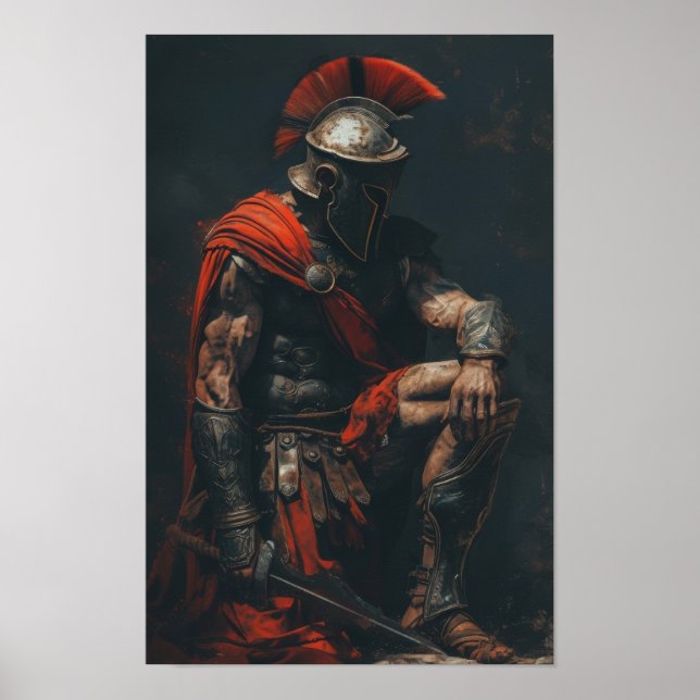 Powerful Spartan Warrior Kneeling Poster (Front)
