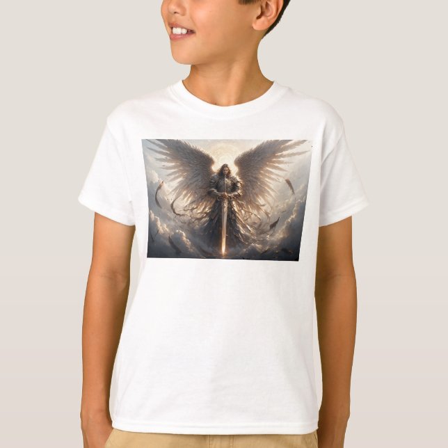 Powerful St Michael the Archangel Kid's Tee Shirt (Front)