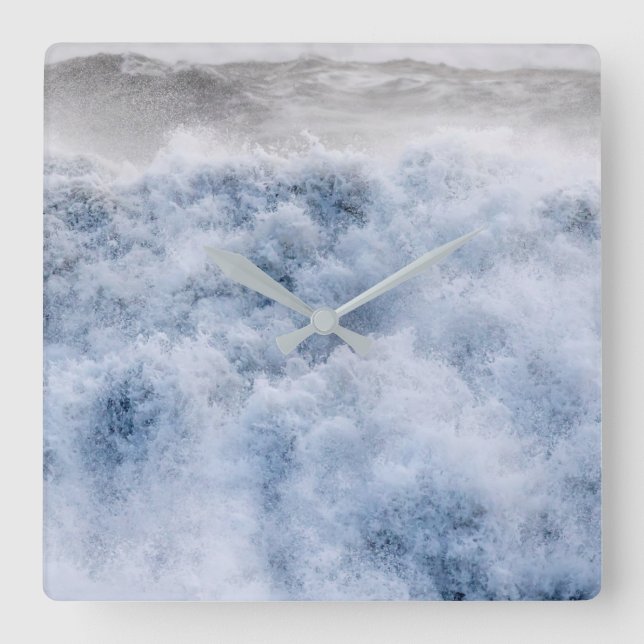 Powerful Stormy Waves In Winter Square Wall Clock (Front)