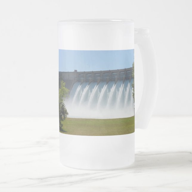 Powerful Table Rock Dam Frosted Glass Beer Mug (Front Right)