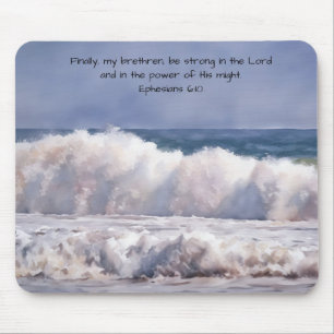 Powerful Waves Breaking at the Shore Faith  Mouse Mat