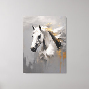 Powerful White Horse Portrait Oil Effect Canvas Print