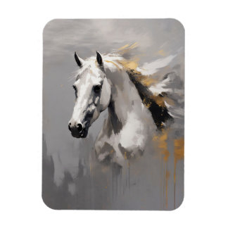 Powerful White Horse Portrait Oil Effect Magnet