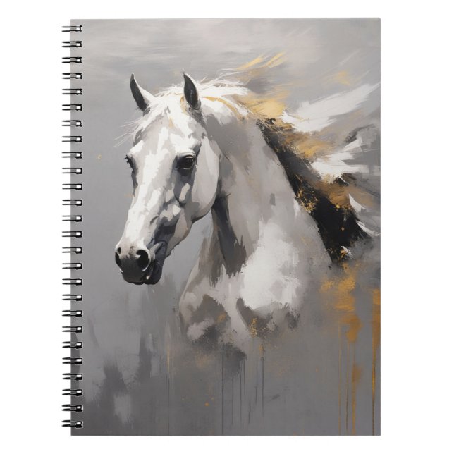 Powerful White Horse Portrait Oil Effect Notebook (Front)