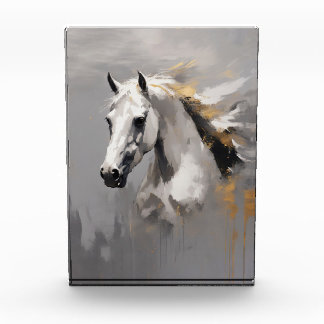 Powerful White Horse Portrait Oil Effect Photo Block