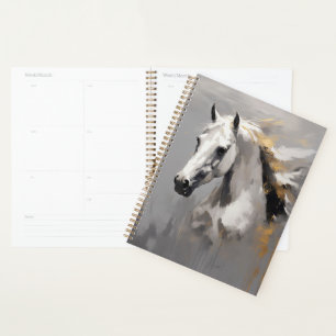 Powerful White Horse Portrait Oil Effect Planner