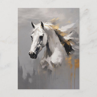 Powerful White Horse Portrait Oil Effect Postcard