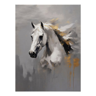 Powerful White Horse Portrait Oil Effect Poster