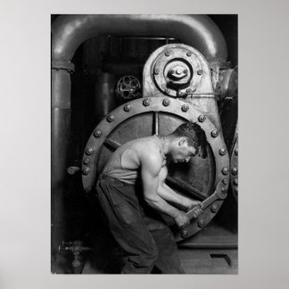 Powerhouse Mechanic Working On Steam Pump Poster