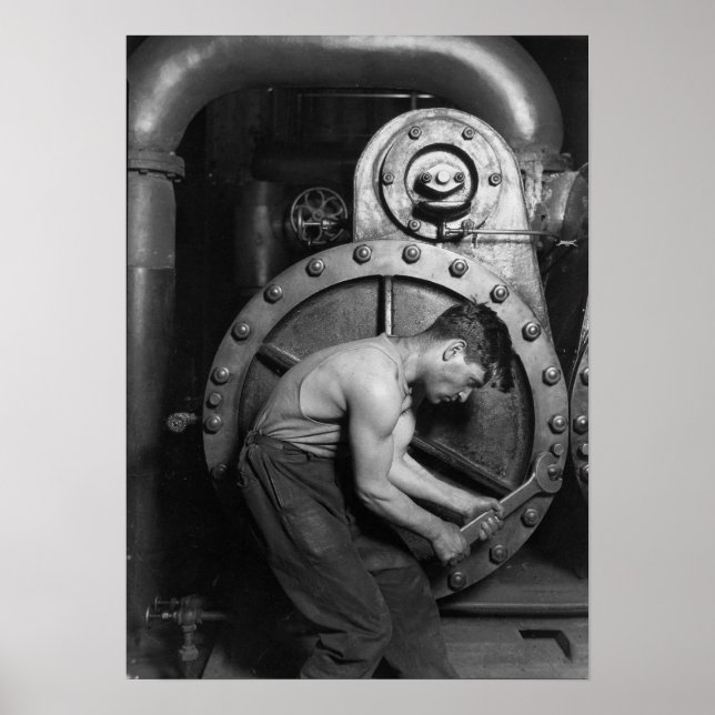 Powerhouse Mechanic Working On Steam Pump Poster (Front)