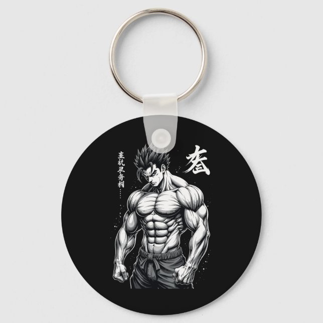 Powerlifter Japanese Anime Style Muscle Bodybuilde Key Ring (Front)