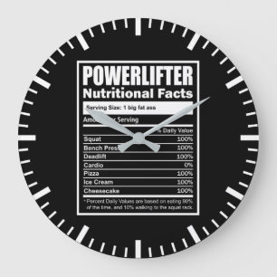 Powerlifter Nutritional Facts, Funny Powerlifting Large Clock