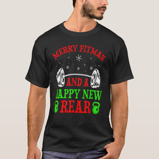 Powerlifting Fitness Merry Fitmas And A Happy Year T-Shirt (Front)
