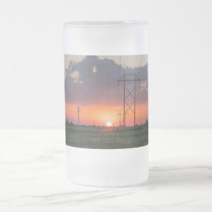 Powerline Sunset Landscape Frosted Glass Beer Mug