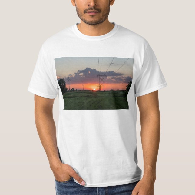 Powerline Sunset Landscape T-Shirt (Front)