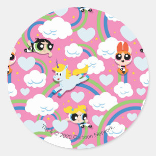 Powerpuff Girls & Donny Rainbow Pattern Classic Round Sticker