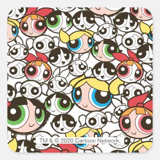 Powerpuff Girls Face Pattern Square Sticker (Front)