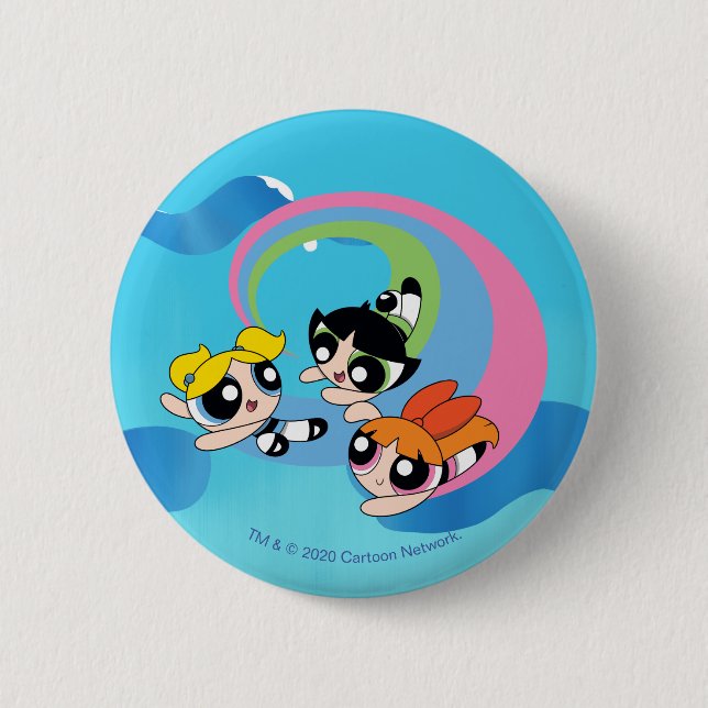 Powerpuff Girls Fly Through The Sky 6 Cm Round Badge (Front)