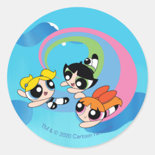 Powerpuff Girls Fly Through The Sky Classic Round Sticker