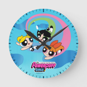 Powerpuff Girls Fly Through The Sky Round Clock