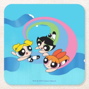 Powerpuff Girls Fly Through The Sky Square Paper Coaster