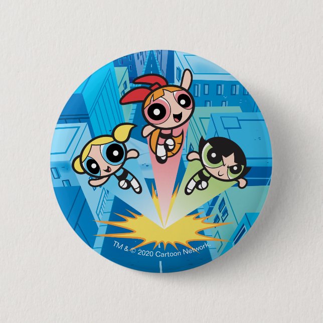 Powerpuff Girls Launch Into The Air 6 Cm Round Badge (Front)