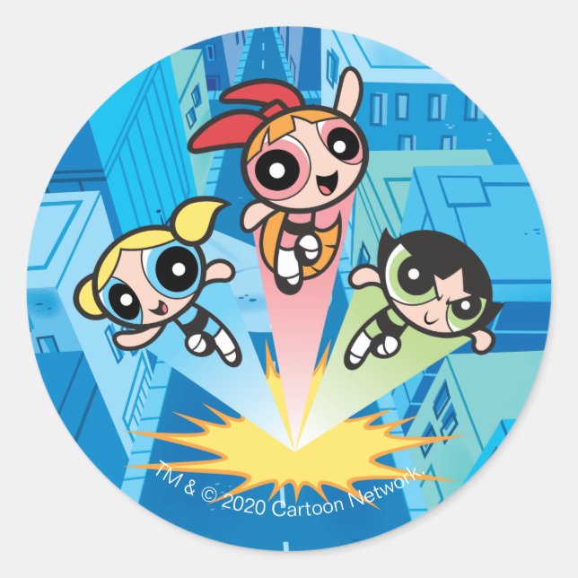Powerpuff Girls Launch Into The Air Classic Round Sticker (Front)