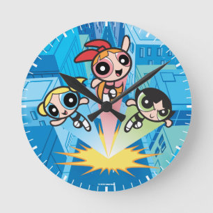 Powerpuff Girls Launch Into The Air Round Clock