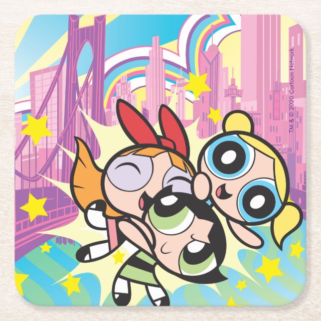 Powerpuff Girls Rule Square Paper Coaster (Front)