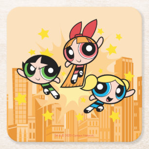 Powerpuff Girls Save The Day Square Paper Coaster