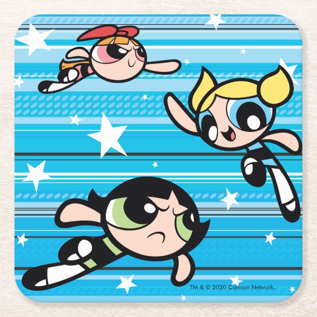 Powerpuff Girls Star Pattern Square Paper Coaster (Front)