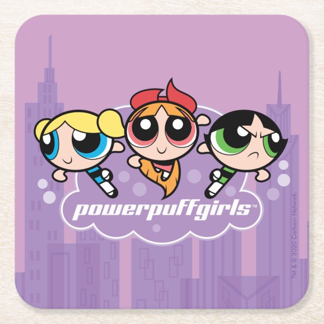 Powerpuff Girls Team Logo Square Paper Coaster (Front)