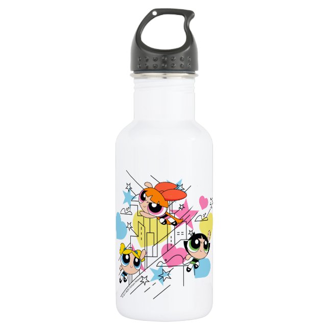 Powerpuff Girls Townsville Pattern 532 Ml Water Bottle (Front)