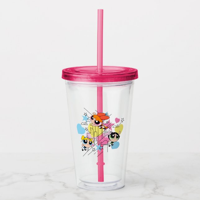 Powerpuff Girls Townsville Pattern Acrylic Tumbler (Front)